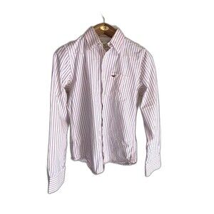 Hollister Button Up Shirt Mens Large Pink Stripe Collared 100% Cotton *